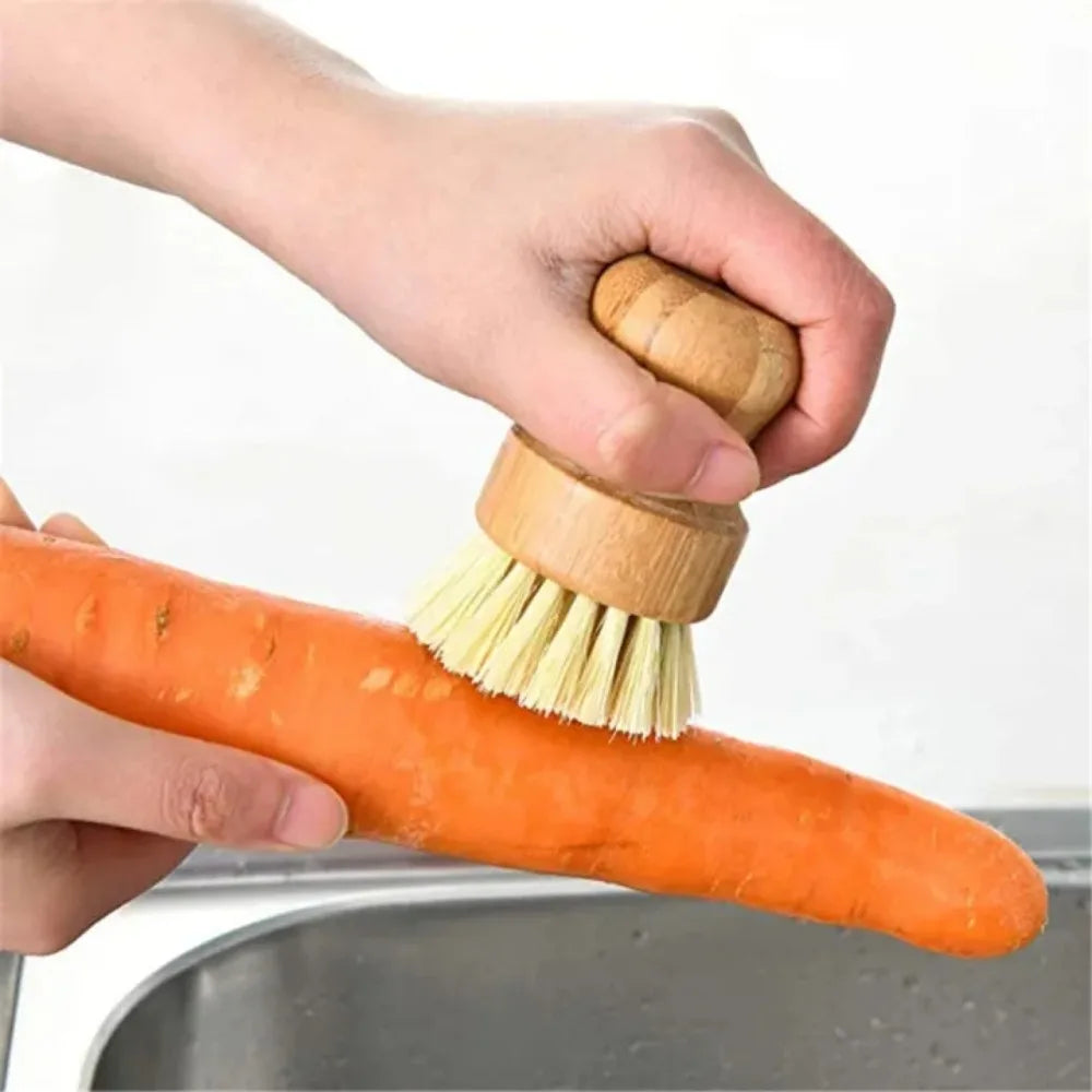 Bamboo Dish Scrub Brush Multifunctional Natural Sisal Bristles Wet Cleaning Scrubber Tools for Washing Iron Pan Pot Vegetables