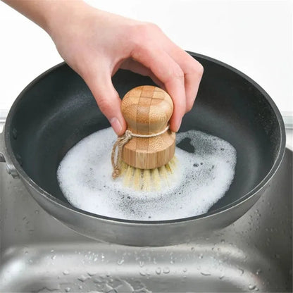 Bamboo Dish Scrub Brush Multifunctional Natural Sisal Bristles Wet Cleaning Scrubber Tools for Washing Iron Pan Pot Vegetables