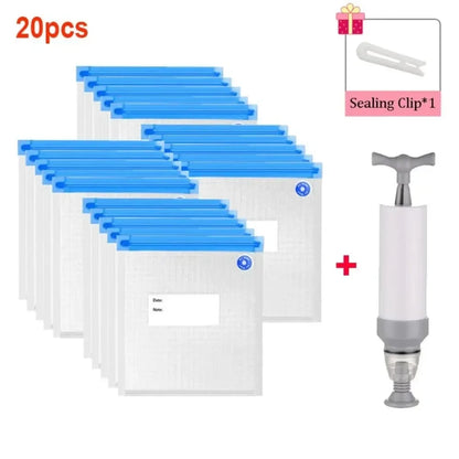Reusable Vacuum Sealing Food Bags, Household Food Air Valve Pump Sealing Bags, Vegetables Meat Snack Sealer Fresh-Keeping Bag