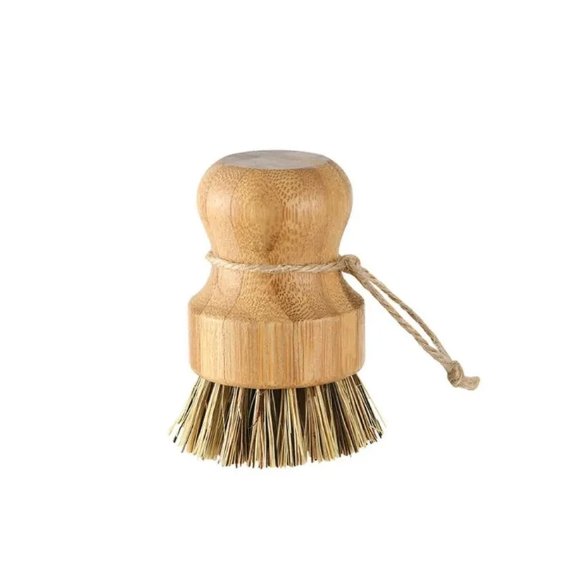 Bamboo Dish Scrub Brush Multifunctional Natural Sisal Bristles Wet Cleaning Scrubber Tools for Washing Iron Pan Pot Vegetables