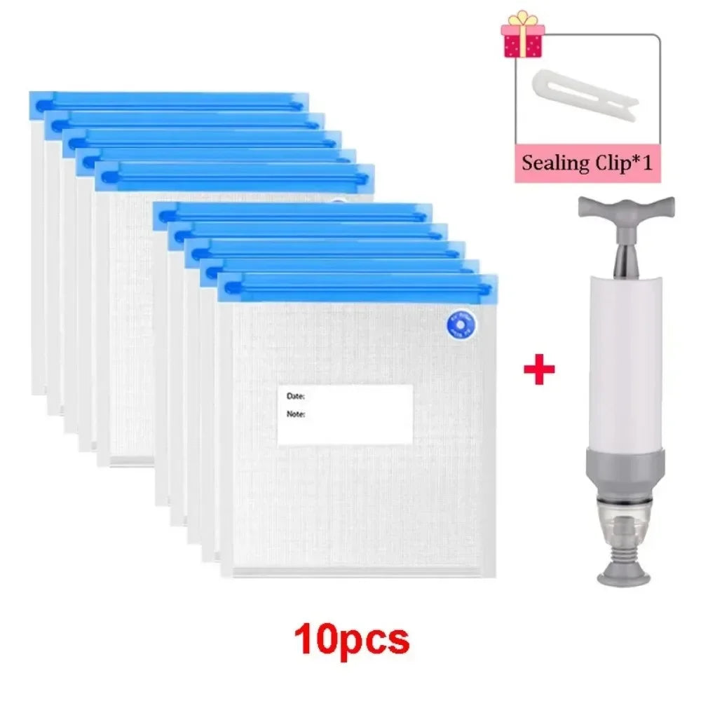 Reusable Vacuum Sealing Food Bags, Household Food Air Valve Pump Sealing Bags, Vegetables Meat Snack Sealer Fresh-Keeping Bag