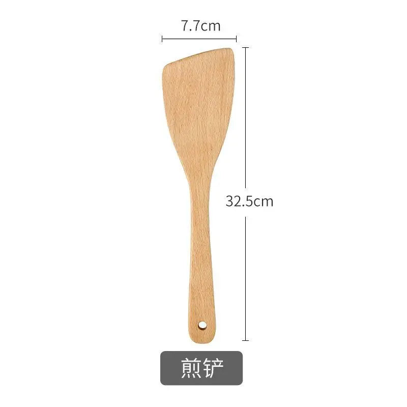 Wooden Spatula Wooden Spoon Frying Spatula Solid Wood High Temperature Resistant Soup Spoon No Paint No Wax Natural Material