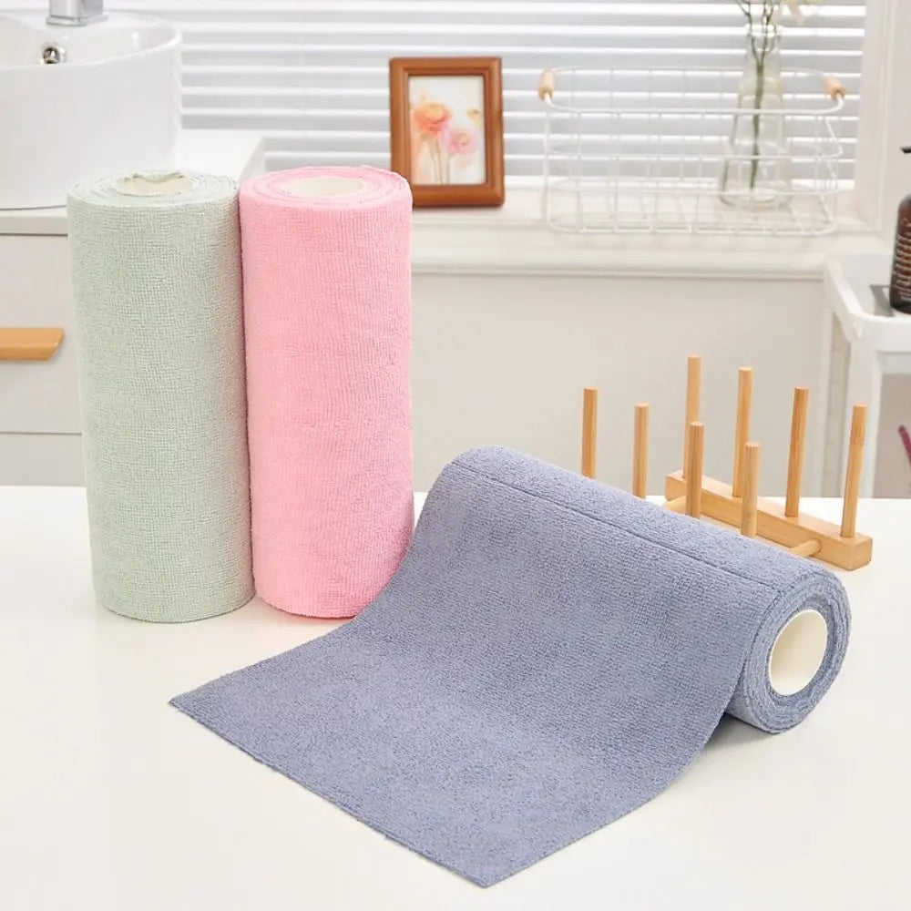 20Pcs/Roll Absorbent Microfiber Towel Household Kitchen Replacement Non-Stick Oil Dish Rags Reusable Cleaning Wipe