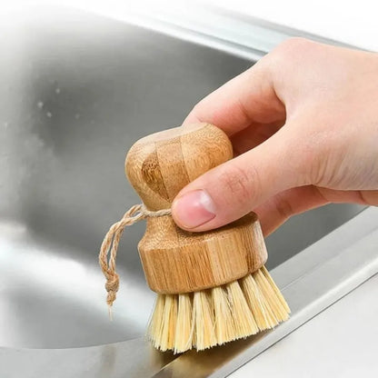 Bamboo Dish Scrub Brush Multifunctional Natural Sisal Bristles Wet Cleaning Scrubber Tools for Washing Iron Pan Pot Vegetables