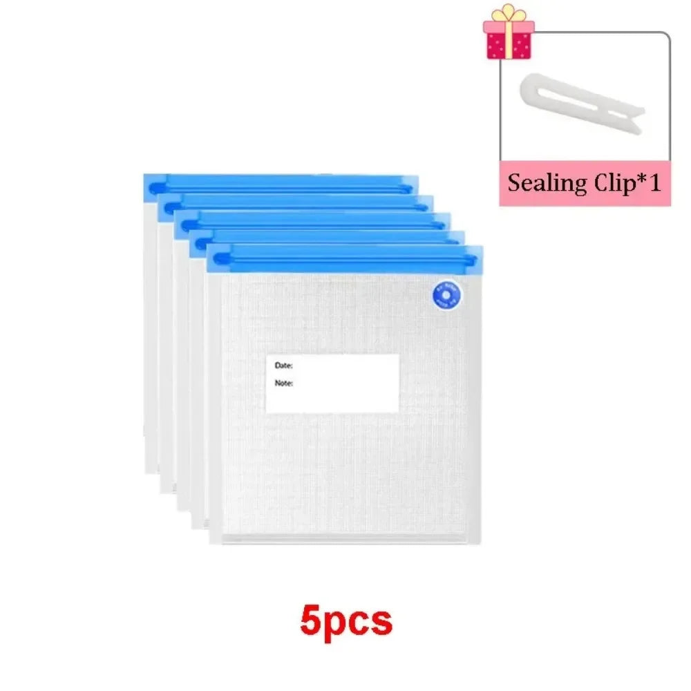 Reusable Vacuum Sealing Food Bags, Household Food Air Valve Pump Sealing Bags, Vegetables Meat Snack Sealer Fresh-Keeping Bag