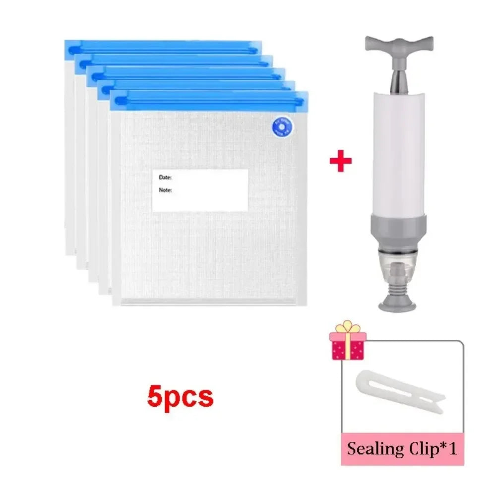 Reusable Vacuum Sealing Food Bags, Household Food Air Valve Pump Sealing Bags, Vegetables Meat Snack Sealer Fresh-Keeping Bag